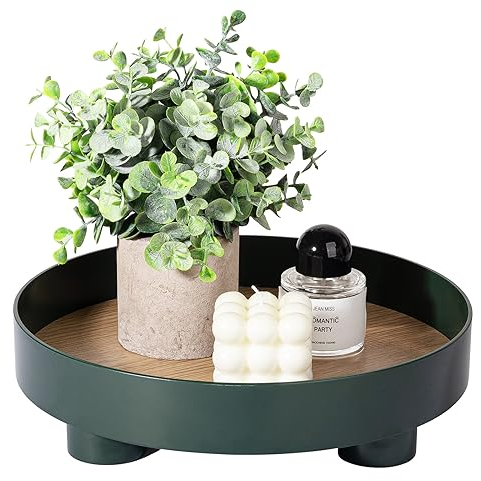 Decorative Tray Coffee Table Tray Round Trays for Home Decor Bathroom Counter Tray Perfume Organizer for Dining Table, Dresser, Kitchen, 12 Inch, Green