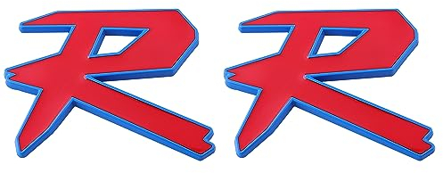 2 Stück R Emblem vorne hinten Auto Abzeichen Kofferraum hinten Kotflügel Aufkleber Typ Typenschild (rot blau)