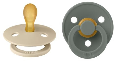 BIBS Colour Symmetrical Schnuller 2er Pack, BPA-frei Dummy-Schnuller, Symmetrischer Nippel. Naturkautschuk/Latex, Hergestellt in Dänemark, Größe 1 (0-6 Monate), Vanilla/Pine
