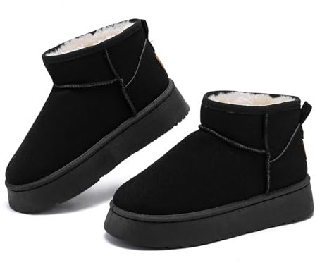 Winterschuhe Damen, Warm Bequem Klassisch Schlupfstiefel Schneestiefel Winterstiefel Gefüttert, Mode Wasserdicht Kurzschaft Stiefel Winterstiefel Winter Boots für Den Außenbereich, Schwarz, 40 EU