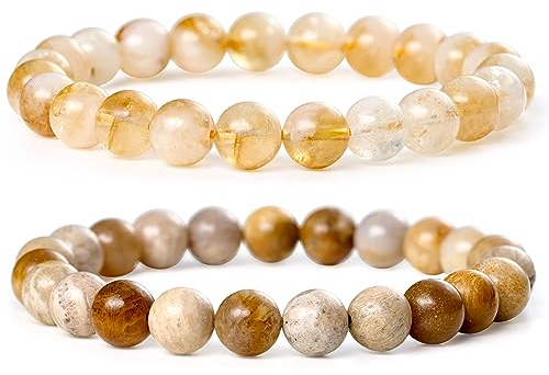 Farfume Natürliche Armbander fur Frauen-Glück Edelstein Armband-Reiki-Behandlung Kristall Armband Echte Steine-Edelsteine Armband(Tigerskin-Holz & Rosenholz)