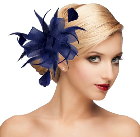 dressfan Fascinator Stirnband Hut Damen Vintage Stirnband Hochzeit Feder Hut Gatsby Haarreif 20er 50er Elegant Kopfschmuck Haarschmuck für Hochzeit/Cocktail/Gatsby/Teeparty/Karneval,Marineblaue