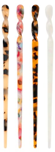 Sibba 4Pcs Leopard Print Hair Sticks - Acetate Pins, Disk Vintage Bun Chopsticks, Classic Fork - Retro Chinese Style Accessories for Women, Girls, Party, Stylist
