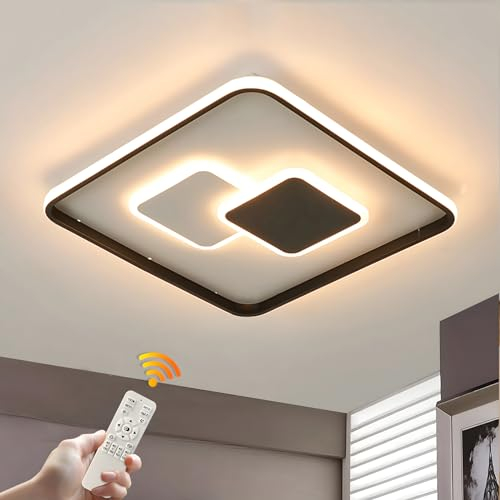 WayLuoung LED Deckenleuchte, Modernes Design, 3000-6000K, Dimmbar mit Fernbedienung, Quadratische Deckenleuchte aus Schwarz weißem Acryl, 28W 40 * 40cm, Wohnzimmer Kinderzimmer Esszimmer Küche Büro