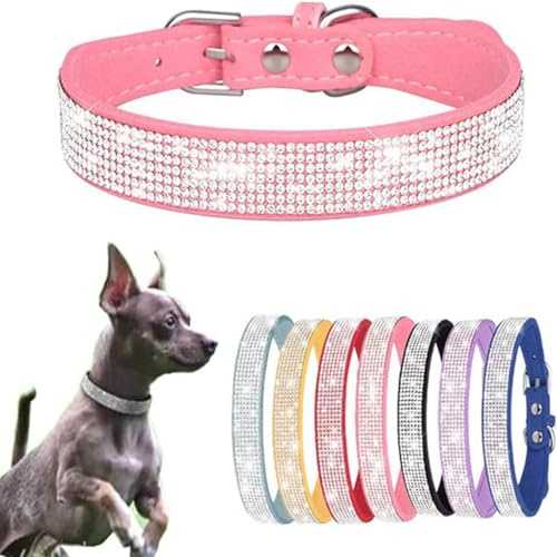 Collier bling pour chiens de petite taille, collier fantaisie avec strass et strass, mignon et doux pour chiot et chat de taille moyenne et grande race, rose, taille XXS