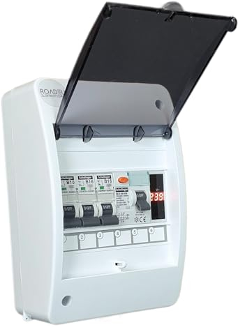 RoadEu - Leitungsschutzschalter - Stromverteiler 230V - Komplett mit Spannungsanzeiger - Fi Schutzschalter - 16A Sicherungsautomat und 10A B 1P in einem Aufputz Verteilerkasten