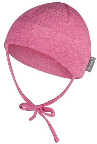 Sterntaler OCS Beanie Melange – Mädchen Baby Mütze mit angeschnittenen Ohrenklappen & Bindeband – aus Melange-Singlejersey (Bio), doppellagig – Übergangsmütze ab Geburt – pink Melange, Gr. 47
