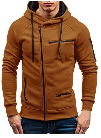 QINQNC Reißverschluss Mens Hoodie Sweatjaacke Herren Kragen Sport warm Männer solide Reißverschluss Stand Mäntel Außenbekleidung Ärmel Lange Paar Männerbluse Bartiken Farbe Set (Brown, XXXL)