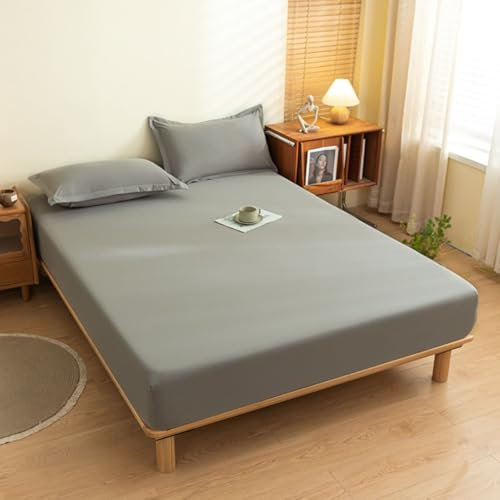 Mesnt Spannbettlaken 150x200 Baumwolle, Einfarbig Bettwäsche Spannbetttuch Matratzenschoner, Hellgrau