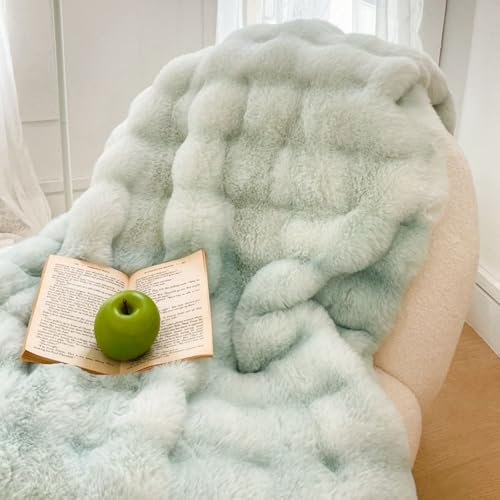 Tospass Kuscheldecke Kaninchen Decke Warme Sherpa Decke Flauschig Weich Dicke Sofadecke Wohndecke Tagesdecke Doppelgesicht Decke - 220x240cm Grün