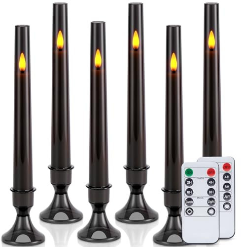IMAGE 6Pcs Flammenlose Kerzen mit Kerzenhalter, Batteriebetriebene Stabkerzen flackernden LED-Kerzen mit Fernbedienung & Timer, abnehmbare Kerzenständer, Ramadan Halloween Weihnachten Tischdeko, Grau