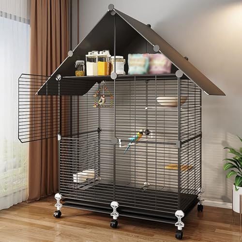 RTTZBOZ Vogelkäfig, Voliere für Vögel, Mittelgroßer Vogelkäfig, Vogelkäfig Mit Ständer, Vogelvoliere für den Innenbereich mit Mehrtür-Design, für Finken, Sittiche, Schwarz