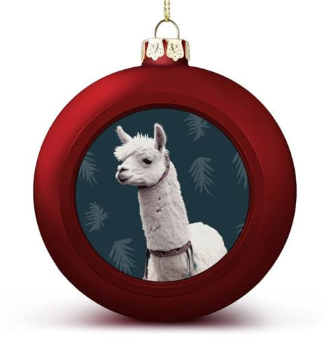 Weihnachtskugel-Ornamente, Alpaka-Lama, bedruckt, Weihnachtsbaumschmuck, Feiertags-Hängekugeln (rot, gold) für Weihnachten, Urlaub, Party-Dekoration