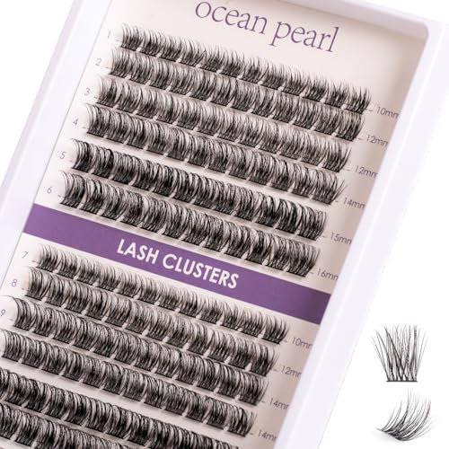 Ocean Pearl Cluster Lashes 144Clusters Individual Eyelashes 10-16mm Eyelash Extensions Natural Lash Clusters Long Lasting D Curl Eyelash Clusters DIY Lash Extensions for Beginners at Home-DM23