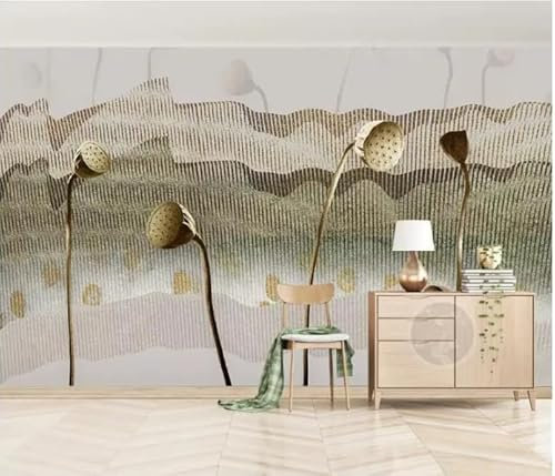 siuayosdj Papier peint 3D Fleur de Lotus Lotus Créatif Abstrait Ligne Fond Papiers Peints Décoration d'intérieur, 3D, 250x175cm