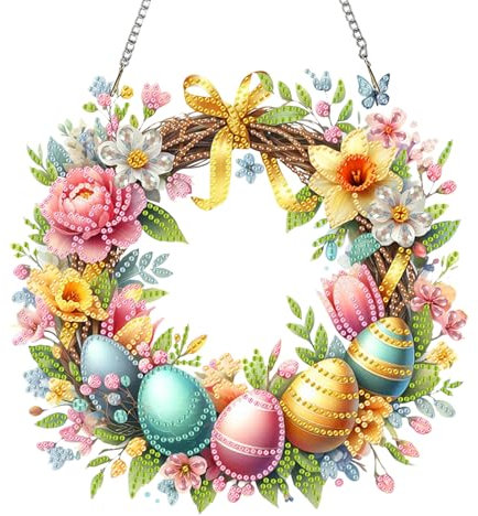 Diamond Painting Ostern Kits, Anhänger Ostern Kranz Set, Hängende Osterei Bastelset Ostern Erwachsene 5D Frühling Diamond Painting Fensterbilder Ornamente Diamant Malerei für Ostern Frühling Deko