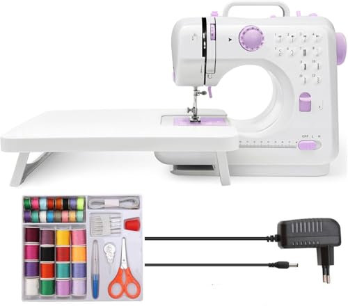 Nähmaschine mit Anschiebetisch, Ohne Fußstütze Mini-Nähmaschine, tragbare elektrische Nähmaschine, 12-Stiche-Nähmaschine mit LED-Licht, Nähzubehör-Set, ideal für Kleidung, Kissenbezüge, Bettlaken
