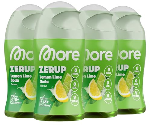 MORE Zerup, Lemon Lime Soda, 4 x 65 ml, für bis zu 32 l Fertiggetränk | Zuckerfreier Sirup mit u.a. echten Fruchtextrakten, vegan, zero Kalorien - made in Germany