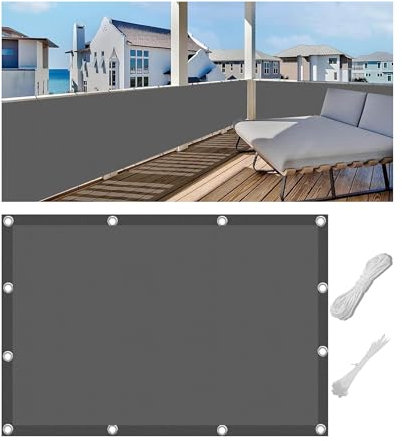 Woace Balkon Sicht Verkleidung Schutz Abdeckung Ohne Bohren Balkonbespannung Blickdichte Windschutz Wasserdicht UV-Schutz für Balkongeländer Garten mit Kabelbinder und Ösen Dunkelgrau 85x300cm