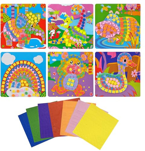 Mincloss 6 Stück Mosaik-Set Aufkleber Frühling Mosaik Bastelset für Kinder Mosaike Moosgummi Mosaik-Bild DIY Kinder Bastelset Geschenke für Mädchen Jungen ab 3 4 5 6 7 8 Jahre