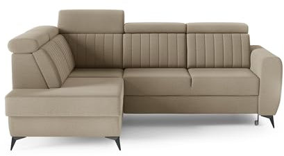 Ecksofa Couch für Wohnzimmer, Sofa Eckcouch L-Form Wohnlandschaft, Verstellbaren Kopfstützen- (BxHxT): 268x93/109x204 cm, mit Schlaffunktion und Bettkasten - MOSTA II (Beige (Element 06), Links)