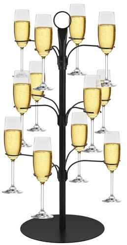 Kytree 3 Tier Cocktail Tree Stand, Champagne Tower Metal Wine Rack with 12 Holders for Champagne Cocktails Martini Margarita Cups