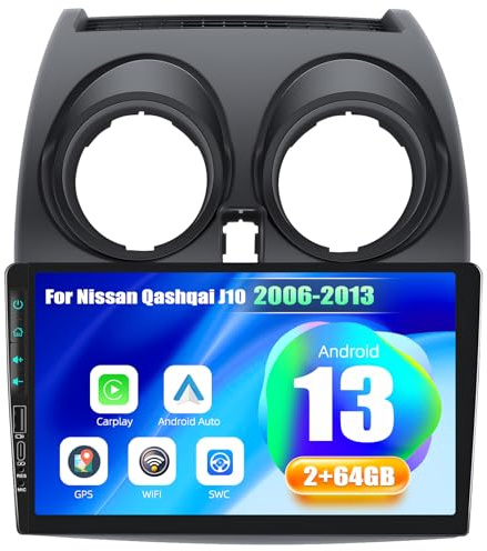 2G+64G CAEMCHO Android 13 Autoradio mit Navi für Nissan Qashqai J10 2006-2013,9 Zoll Auto Radio Touch Display mit Carplay und Android Auto Mirrorlink RDS FM Bluetooth+HD Rückfahrkamera
