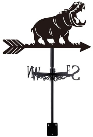SUPERDANT Wetterhahn Nilpferd Windrichtungsanzeiger Tier Wetterfahne Aus Metall Nilpferd Wetterfahne Schuppen Schwarzer Wetterfahnen Für Bauernhaus Hof Bauernhof Schuppen Gartendekoration