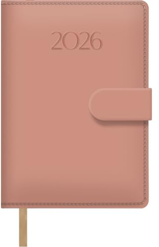 Dohe - Agenda 2026 - Tagesansicht, Größe 12,5x18 cm, Weiches Kunstledercover, Magnetverschluss mit Klappe, Lesezeichen, 12 Monate Januar bis Dezember, Jahresplaner auf Spanisch - Pretty Rosa