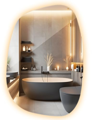 Spiegel Beleuchtung LED Warmweiß Organische 78,5x57 cm Asymmetrischer Unförmig Minimalistisch Wanddekoration für Wohnzimmer Flur Schlafzimmer Mit Licht Badezimmerspiegel Modern Design Loft Stil