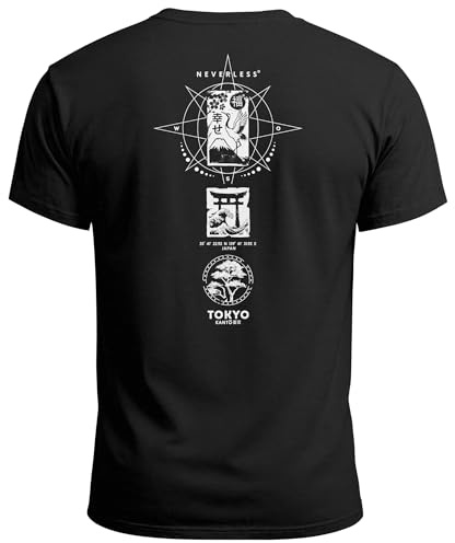 Neverless® Backprint T-Shirt Herren Tokyo Japan Asien Symbole Kranich Welle Bonsai Printshirt Männer Fashion Streetstyle