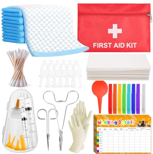 ZEVOFIUR Puppy Kitten Whelping Kit Geburtshilfsmittel für Neugeborene Welpen und Kätzchen für die Haltung von Kätzchen Hunde Katzen Fütterung Sets Supplies umfasst Whelping Halsbänder Rekord
