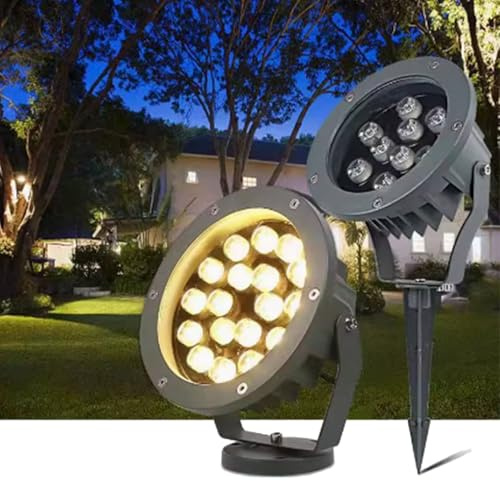 POTUBI Foco for árbol de haz LED - Luz inundación redonda for exteriores, CA 220 V IP65 Lámpara triple impermeable a prueba agua, Patio jardín Césped ecológico(Warm White,A 36W)