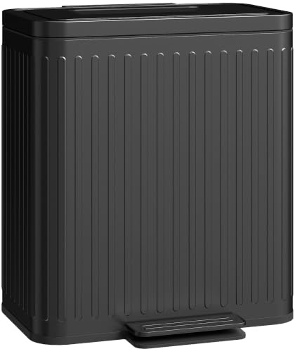 HOMCOM Mülleimer Küche Treteimer ohne Müllbeutel 2 x 20 Liter Schwarz | Abfallsortiersystem, Soft-Close-Deckel, Offenhaltefunktion, Pedal, Herausnehmbarer Inneneimer