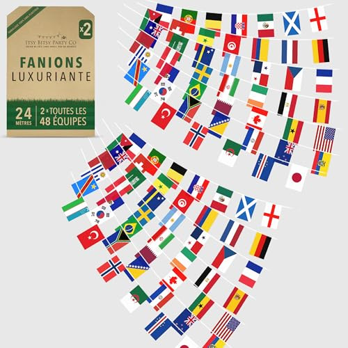 Bandierine riutilizzabili per la Coppa del Mondo 2026 - Tutte le 48 squadre qualificate x2 (2 pk) - Decorazioni per la Coppa del Mondo di calcio 2026 - Come si vede in TV, bandierine in poliestere di