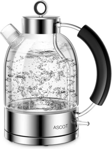 ASCOT Electric Kettle, Glass Electric Tea Kettle, Gift for Man/Women/Family, 1.5L Borosilicate Glass Tea Heater & Hot Water Boiler, Auto Shut-Off Boil-Dry Protection (Silver)