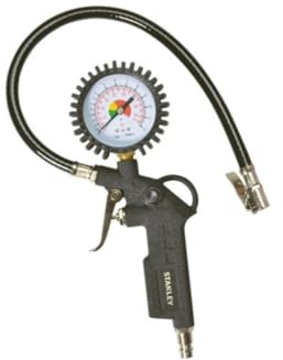 Stanley Reifenfüller 150533XSTN - Druckluftpistole bis zu 10 Bar - mit Reifendruckprüfer - Drückluft Zubehör - Luftpistole100 L/Min - Luftwerkzeug - Aluminium - Schwarz