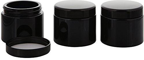 Violett-Glas Tiegel 100 ml m. Deckel, Leere Kosmetex Mironglas Creme-Dose, Kosmetik-Dose, 3x Deckel-Schwarz