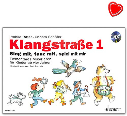 Klangstraße 1 - Kinderheft mit CD, mit Elterninformationen, Anwesenheitsheft und Arbeitsblättern - Notenbuch mit bunter herzförmiger Notenklammer - ED8531-50 9783795709273