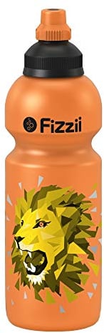Fizzii Kinder- und Freizeittrinkflasche 600 ml (auslaufsicher bei Kohlensäure, schadstofffrei, spülmaschinenfest, Motiv: Löwe)