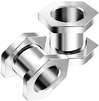 KJM FASHION 2 Stk Chirurgenstahl Schraube 10 mm 00 Gauge Fleischtunnel im Hexagon Tunnel Ear Plug Ohren Stecker Dehnstab Ringe Eyelet Piercing Schmuck 5372