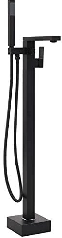 vidaXL Robinet de Baignoire sur Pied Douche Mitigeur Douchette Salle de Bain Maison Fixation au Sol Autoportant Noir Acier Inoxydable 90 cm