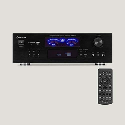 AUNA AMP 5100 BT 5.1 - amplificateur, 2 x 120 Watts + 3 x 50 W RMS, Fonction Bluetooth, Port USB, Lecteur SD, 2 Prises Micro, entrée AUX, 2 VU-mètres - Noir