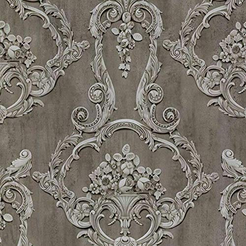 Grosvenor Damask Wallpaper Vintage Classic Dark Grey Traditional
