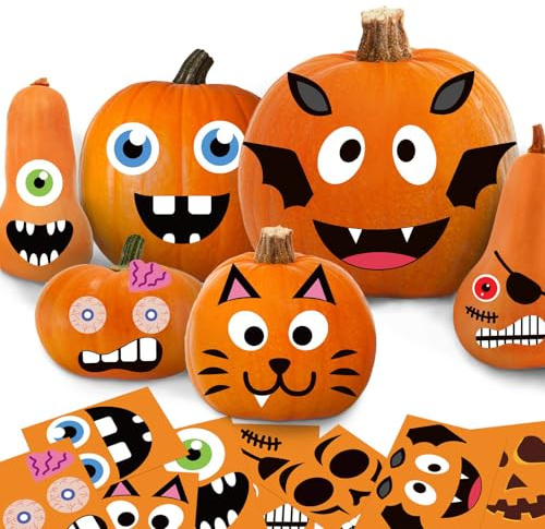 Funnlot Halloween Pumpkin Decorating Kit Crafts Face Stickers Halloween Pumpkin Decor Stickers Jack O Lantern Stickers Pumpkin Stickers for Kids Halloween Party Favors 24 Sheet
