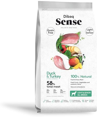 Dibaq Sense Grain Free Ente & Pute Light/Senior, Alleinfuttermittel für Hunde, getreidefrei, GVO‑frei, 2 kg