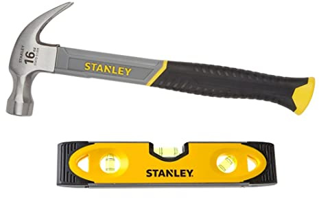 Stanley Shock Proof Torpedo Level 230 mm/9 inch 0-43-511 & STHT0-51309 16oz Fiberglass Curved Claw Hammer, 450g