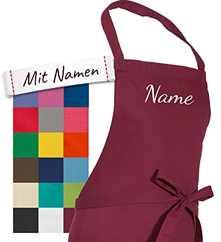 LALALO Personalisierte Schürze mit Namen, Latzschürze Bestickt, Kochschürze Grillschürze Damen Herren, Malschürze Basteln, Kochen, Garten oder Werken, 100x80 cm