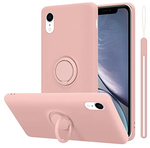 Cadorabo Hülle kompatibel mit Apple iPhone XR Schutzhülle TPU Silikon Case Liquid Design mit Ring Slim Kratzfest Liquidsilikon Microfaser mit Rundumschutz Case Hülle für iPhone XR in Rosa