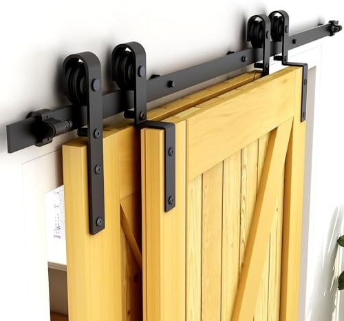 CCJH 5.5FT/167cm Schiebetürsystem Laufschiene Schiebetürbeschlag für Bypass 2 Holzschiebetür Zubehör Barn Door Hardware Kit Schwarz